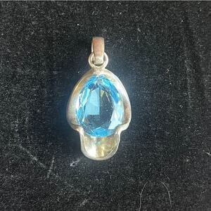 Blue Topaz Sterling Silver Teardrop Artistic Pendant 925 Necklace Large